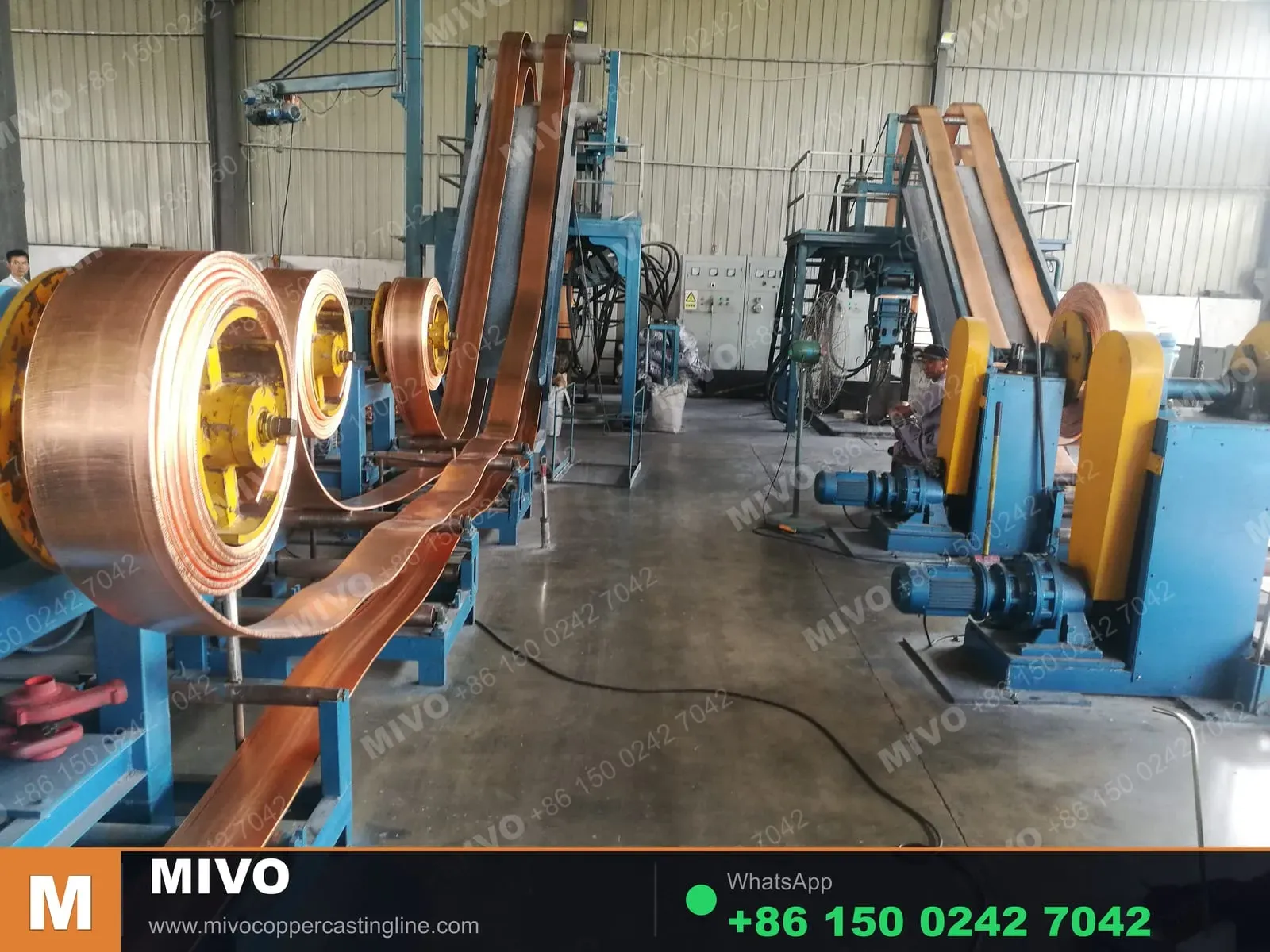 Copper busbar upward continuous casting line operating on the production floor